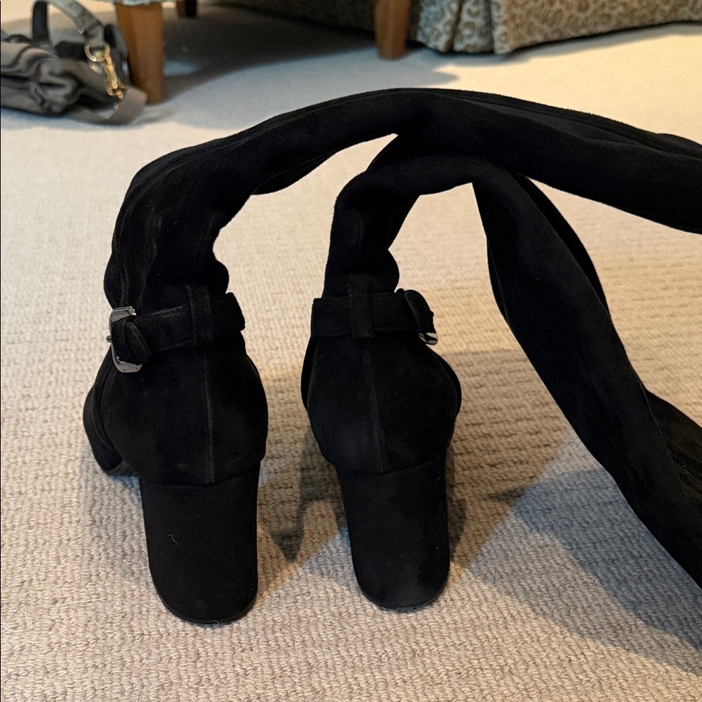 Prada Black Suede Knee-High Heeled Boots - Picture 4 of 4